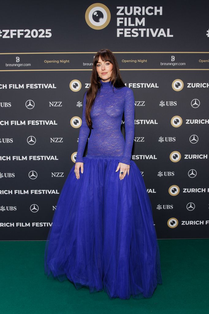 Dakota in blue lace dress at the 21st Zurich Film Festival at Kongresshaus