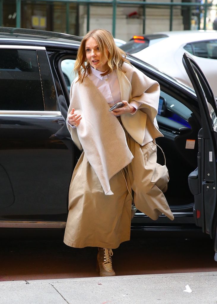 Geri Halliwell was spotted arriving at her hotel in New York, NY, dressed in a sophisticated yet relaxed outfit. 