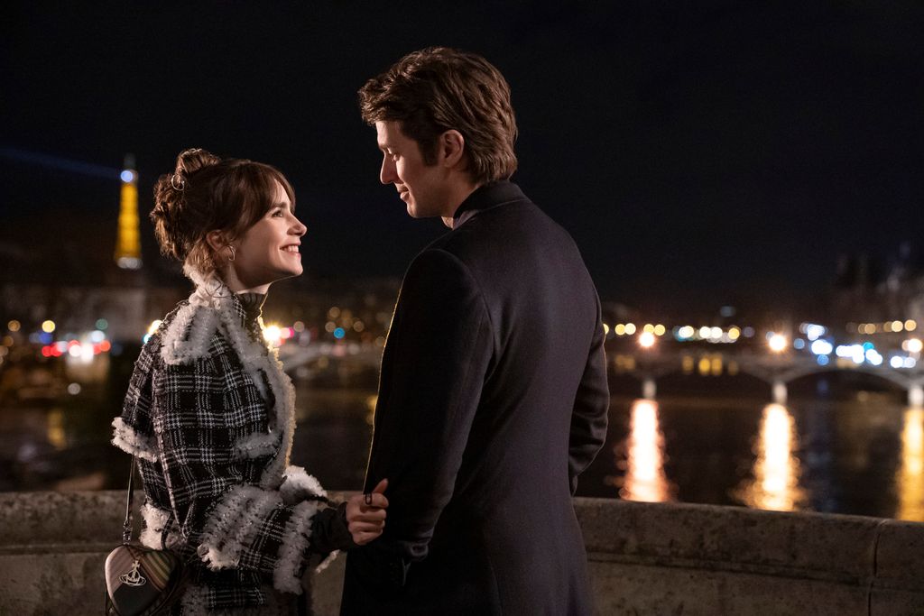 Lily Collins as Emily, Lucas Bravo as Gabriel in Emily in Paris