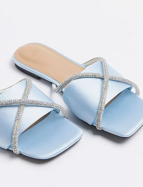 CBGELRT Womens Sandals Blue Flat Sparkly Sandals for Women Women's Summer  Thick Heel Satin Bow Round Head Strapless Sandals Women Thong Sandals 