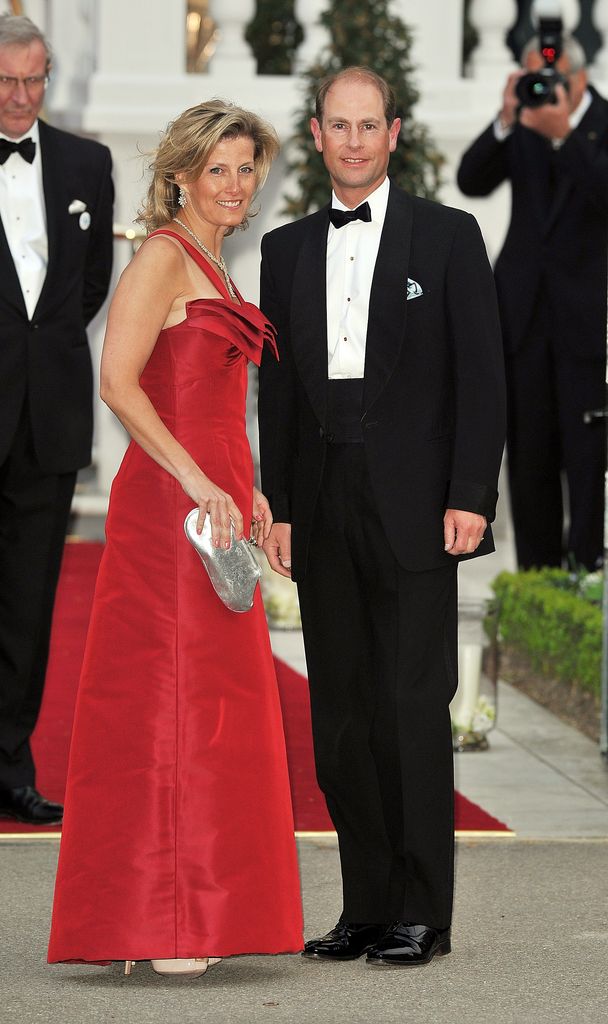 Sophie in red with prince edward in black tie