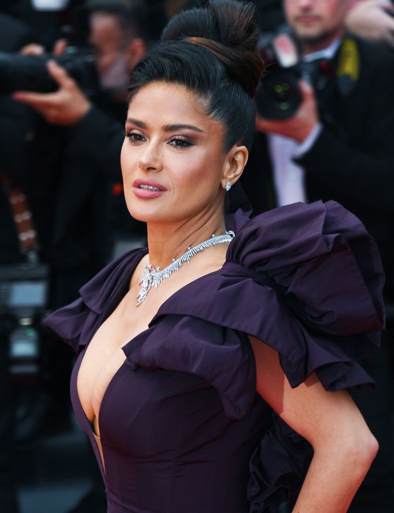 Salma Hayek attends the "Killers Of The Flower Moon" red carpet during the 76th annual Cannes film festival at Palais des Festivals on May 20, 2023 in Cannes, France