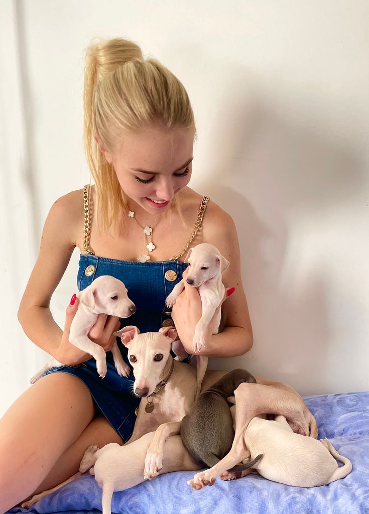 Princess Maria Carolina with the family's five greyhound pups