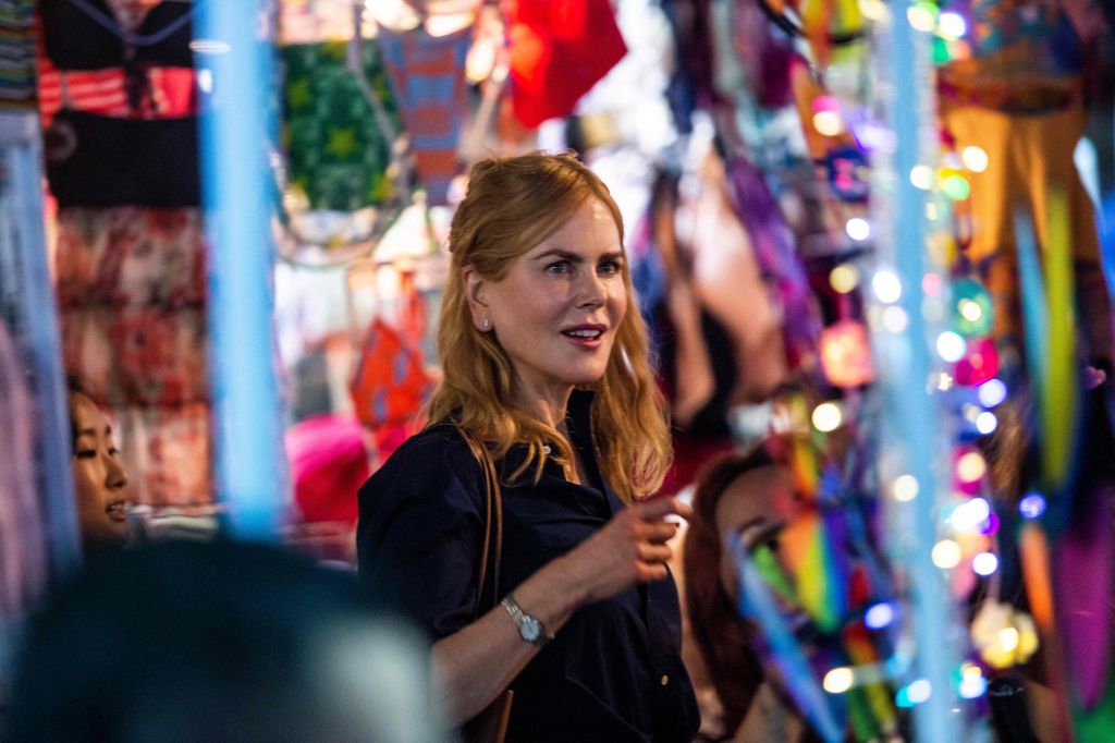 Nicole Kidman films a scene in a market in Hong Kong on August 23, 2021, from the Amazon Prime Video series titled Expats