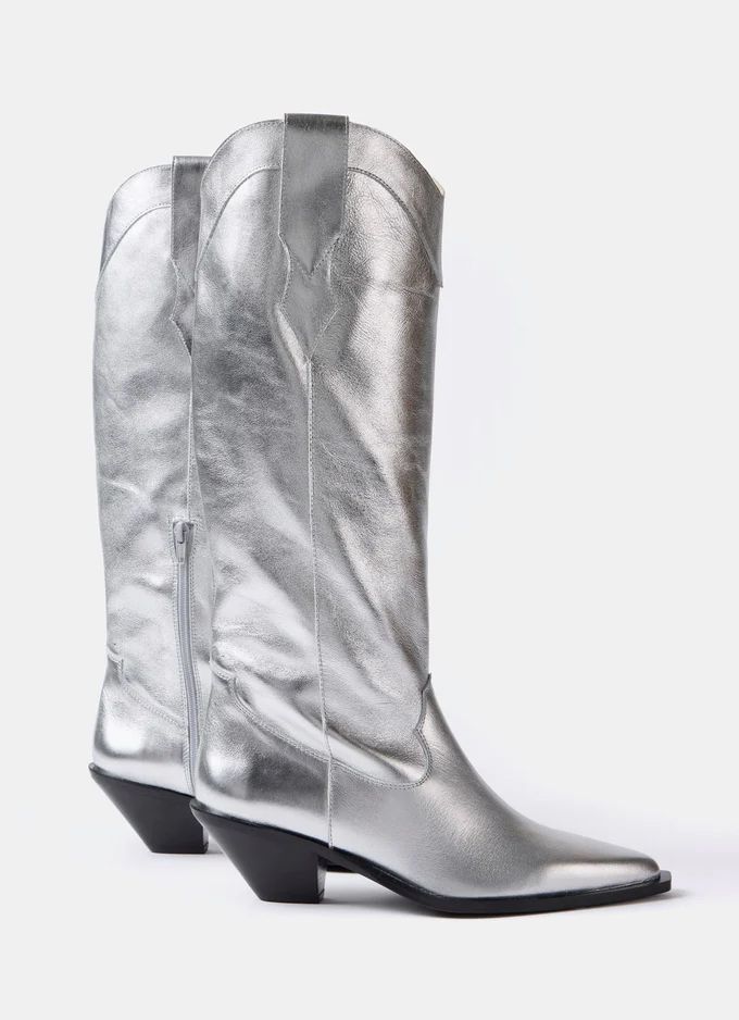 Mint Velvet Silver Cowboy Boots