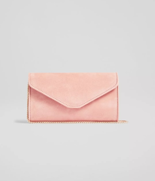 LK Bennett Dominica Clay Pink Suede Clutch Bag.