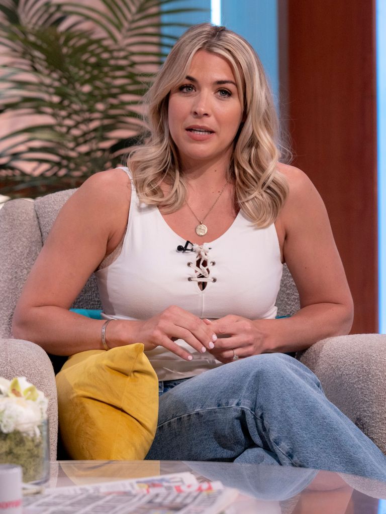 Gemma Atkinson in a white shirt and jeans
