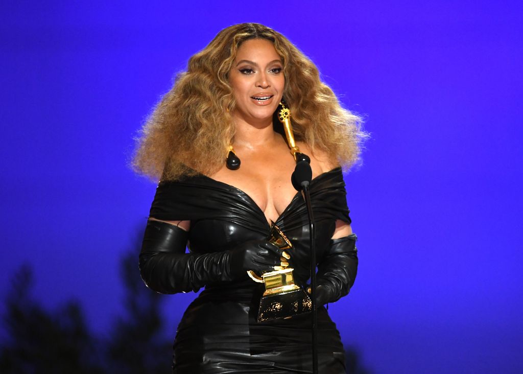 Beyonce wears a plunging black dress