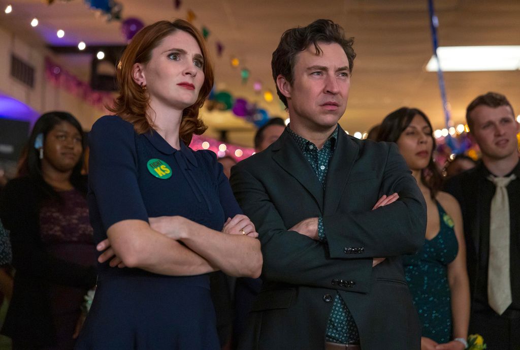 Stephanie Koenig as Gwen Sanders, Brian Jordan Alvarez as Evan Marquez in English Teacher
