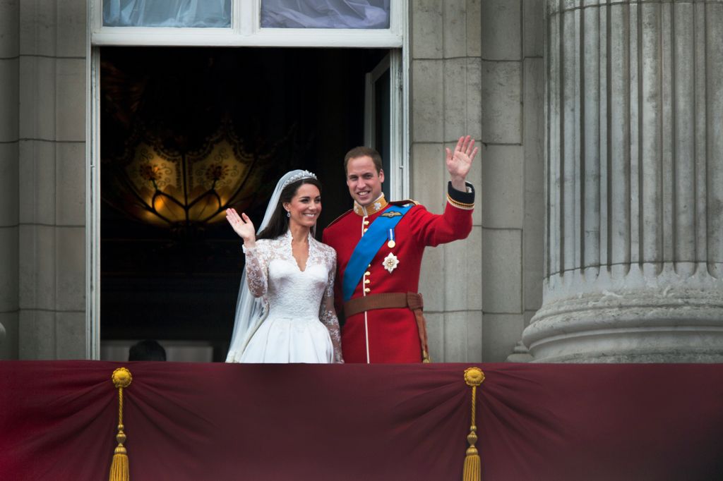 Prince William and Catherine, Duchess of Cambridge greet well-wishers from the balcony at Buckingham Palace after their wedding, London, 29th April 2011