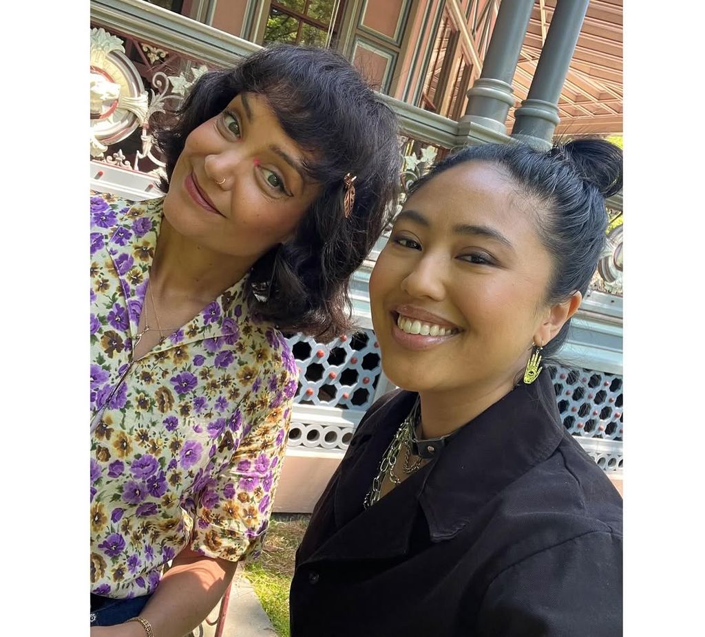 Katie Holmes and Nina Gosiengfiao pose for a selfie on the set of "Poker Face" season two, shared on Instagram