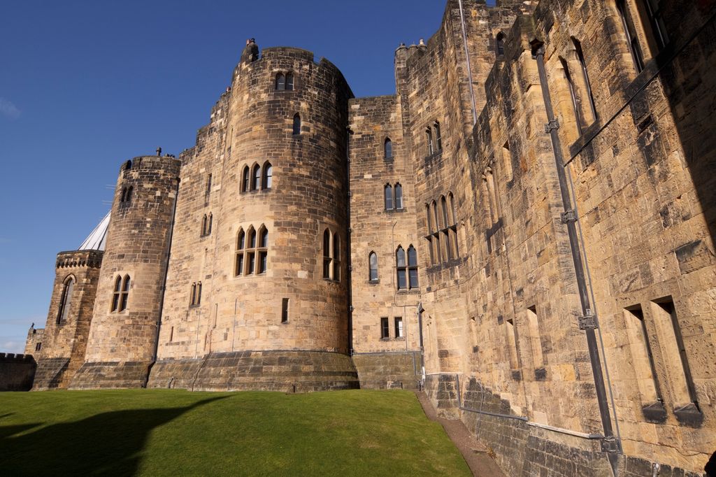 Alnwick Castle in Northumberland. Close up of the castle pictured 
