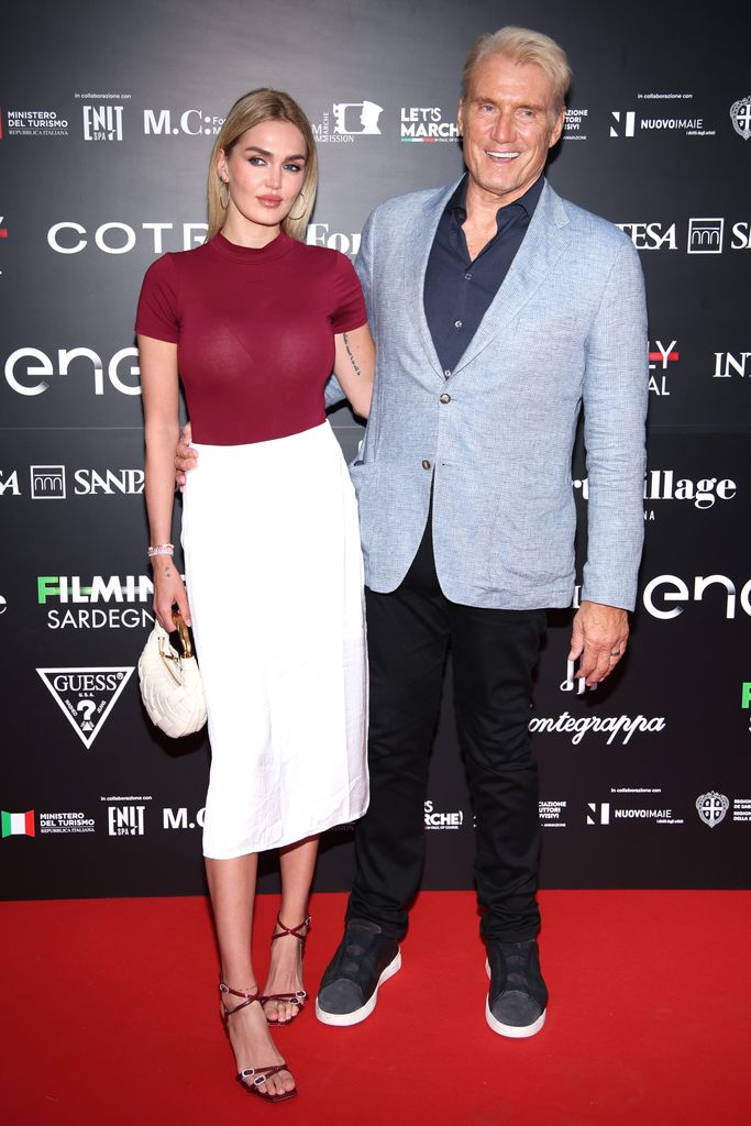 Emma Krokdal and Dolph Lundgren attend the red carpet of the Filming Italy 2024 