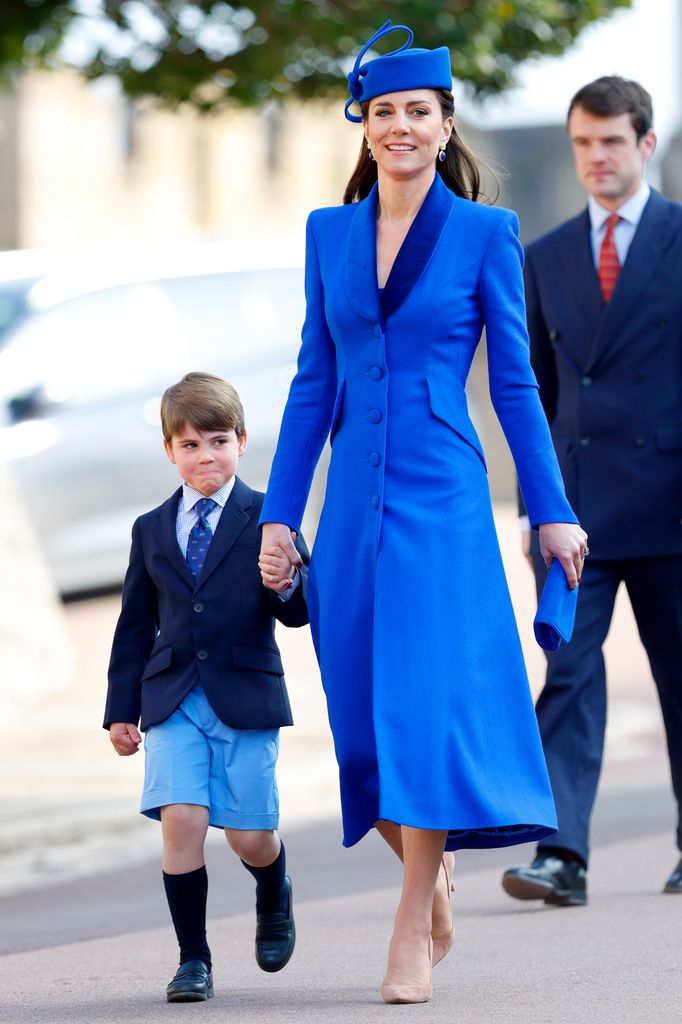 The Princess of Wales in cobalt blue dress with prince louis