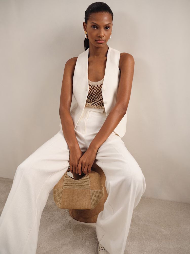 reiss waistcoat cream worn by model