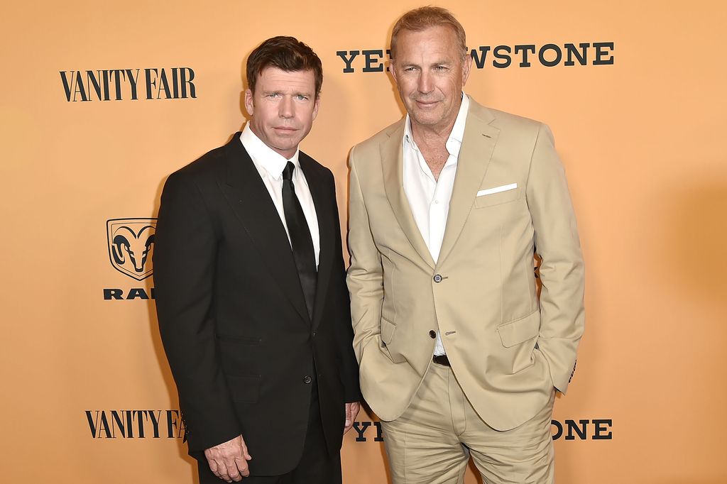 Taylor Sheridan and Kevin Costner attend the "Yellowstone" World Premiere at Paramount Studios on June 11, 2018