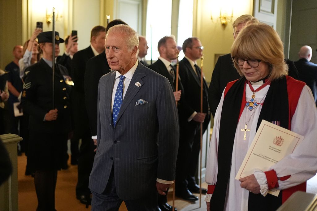 King Charles III arriving for a service celebrating 400 years of The Queen's Chapel