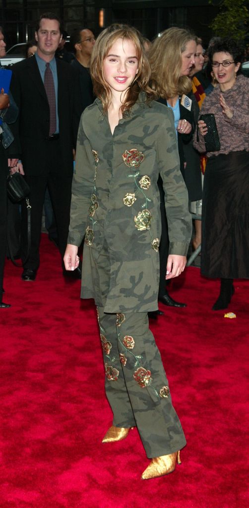 emma watson in camo print suit