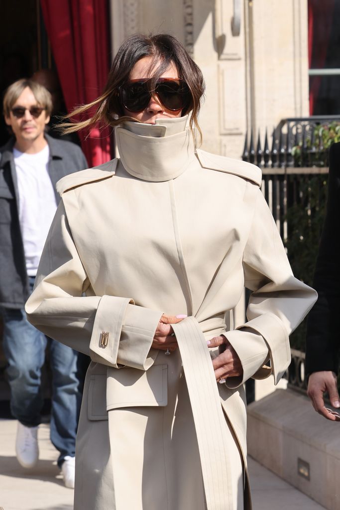 Victoria Beckham leaving her hotel during the Womenswear Fall/Winter 2025/2026 as part of Paris Fashion Week 