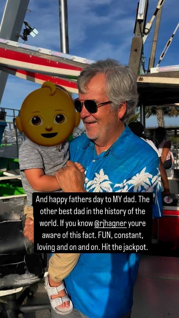 Meredith Hagner's father Ronald and one of his grandsons pose for a photo on a boat, shared on Instagram Stories