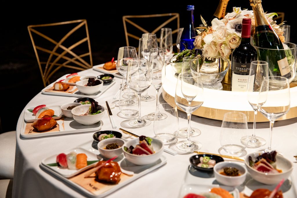 Nobu food sits on a table at the Beverly Hilton Hotel as part of a preview of the Golden Globe Awards