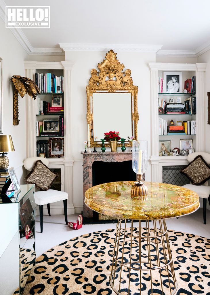 Tamara Beckwith's leopard print carpet and round table