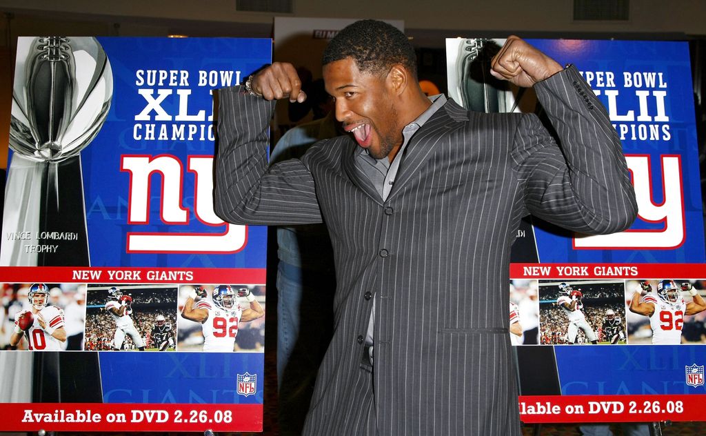 NY Giants defensive end Michael Strahan at the NFL Super Bowl XLII Champions DVD Premiere Screening at AMC Empire 25 Theaters in Times Square on February 25, 2008, in New York City