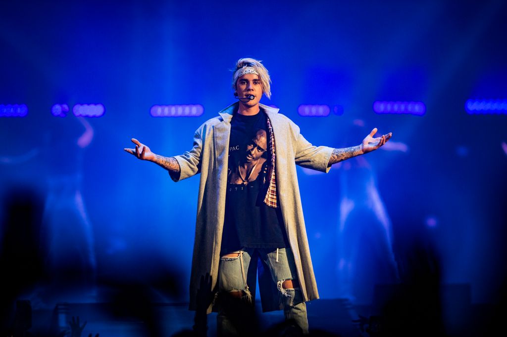 Justin Bieber performs during the 2016 Purpose World Tour at Staples Center on March 20, 2016 in Los Angeles, California.