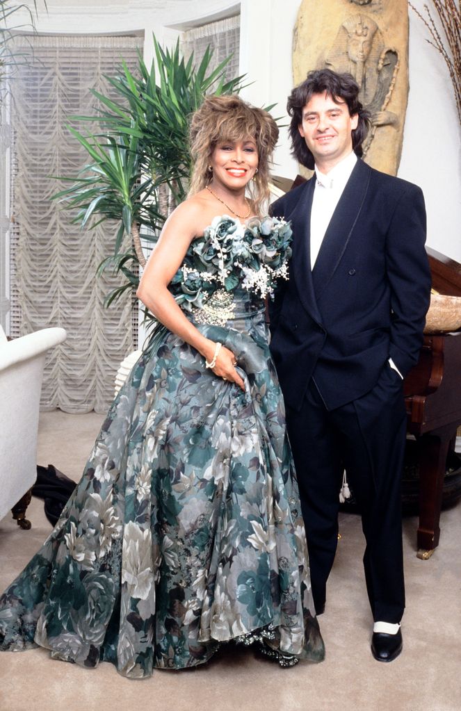Tina Turner poses with Erwin Bach to celebrate her 50th birthday in November 1989