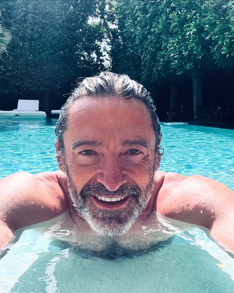 Hugh Jackman takes selfie by his pool terrace in Sydney