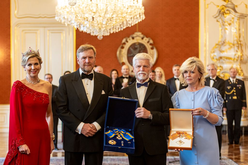 Dutch Queen Maxima and King Willem-Alexander pose with Czech President Petr Pavel and First Lady Eva Pavlova
