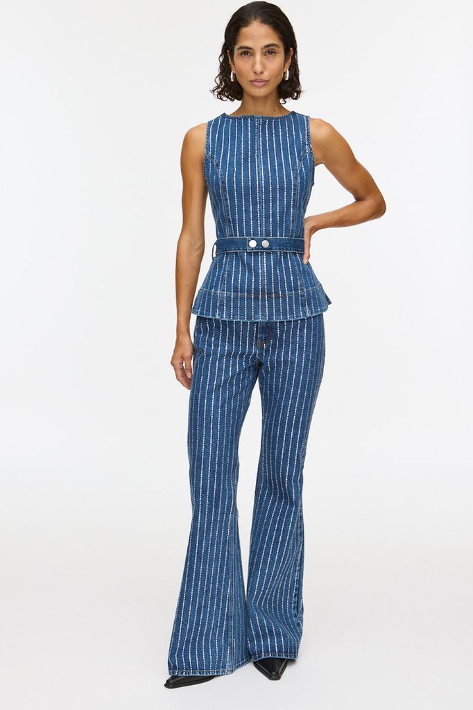 Mid Rise Slim Flare Diamante Jeans