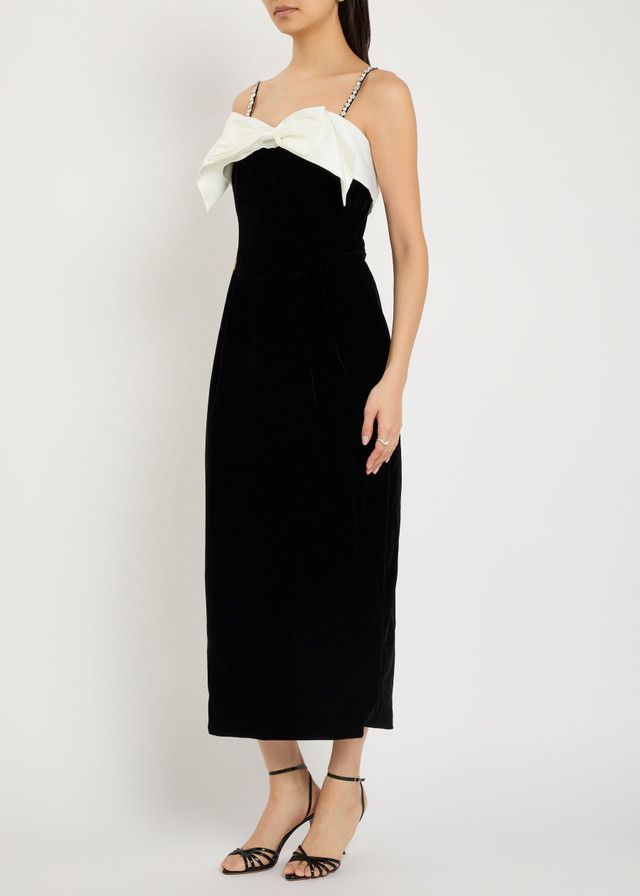Kelly bow-appliquéd velvet midi dress
