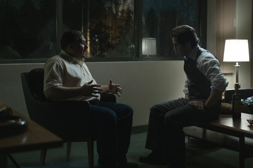 DEVIL IN DISGUISE: JOHN WAYNE GACY -- Episode 106 -- Pictured: (l-r) Michael Chernus as John Wayne Gacy, Michael Angarano as Sam Amirante