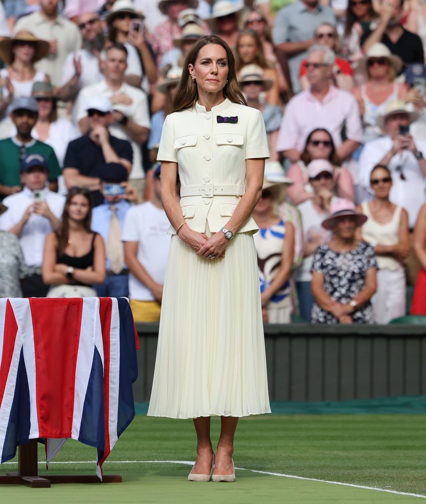 Catherine, Princess of Wales during the presentation ceremony of the Ladies' Singles Final on day thirteen of The Championships Wimbledon 2025 at All England Lawn Tennis and Croquet Club on July 12, 2025
