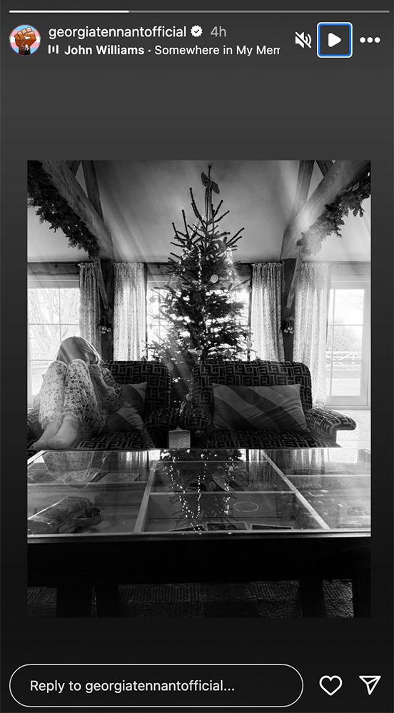 Georgia Tennant's living room with a towering Christmas tree