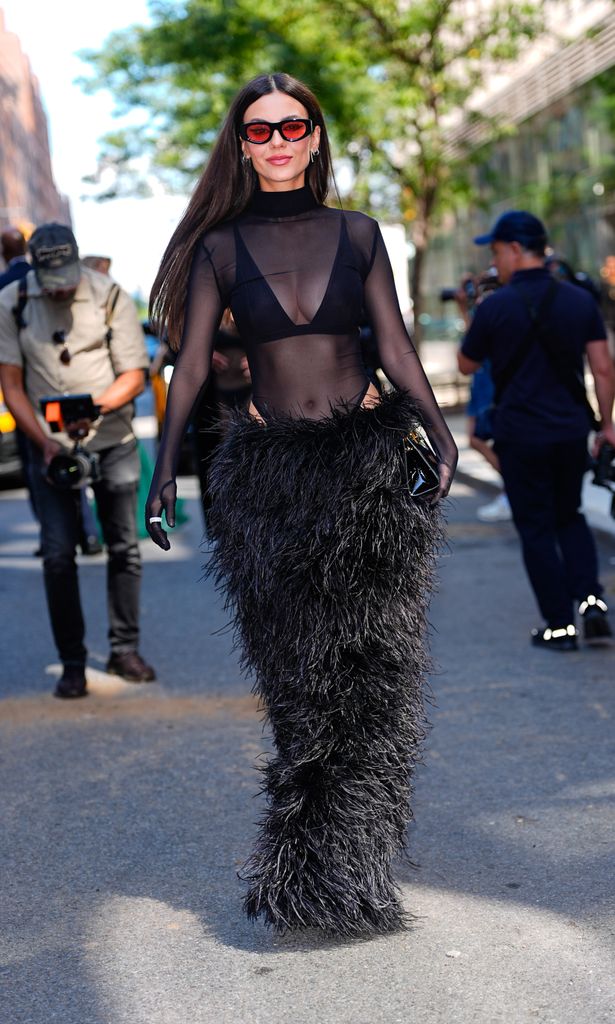 Victoria Justice in Bronx and Banco sheer feathered drsss