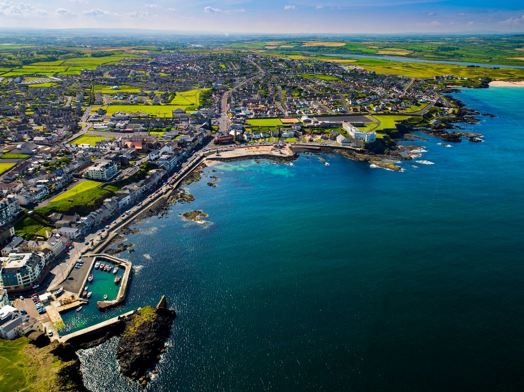 Aerial of Portstewart on the county Derry coast in Northern Ireland.