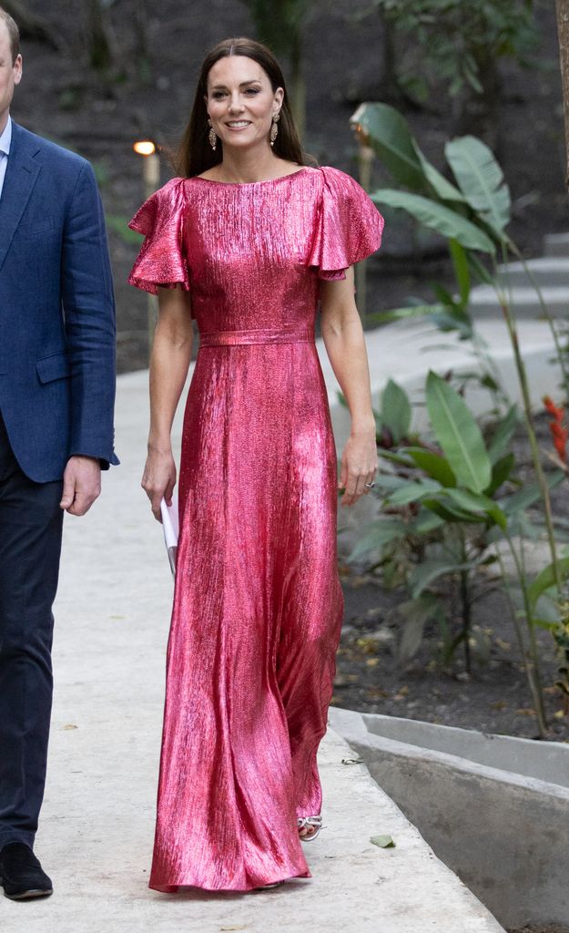 Kate Middleton attends a special reception hosted by the Governor General of Belize in celebration of Her Majesty The Queen's Platinum Jubilee, wearing a pink dress by The Vampire's Wife