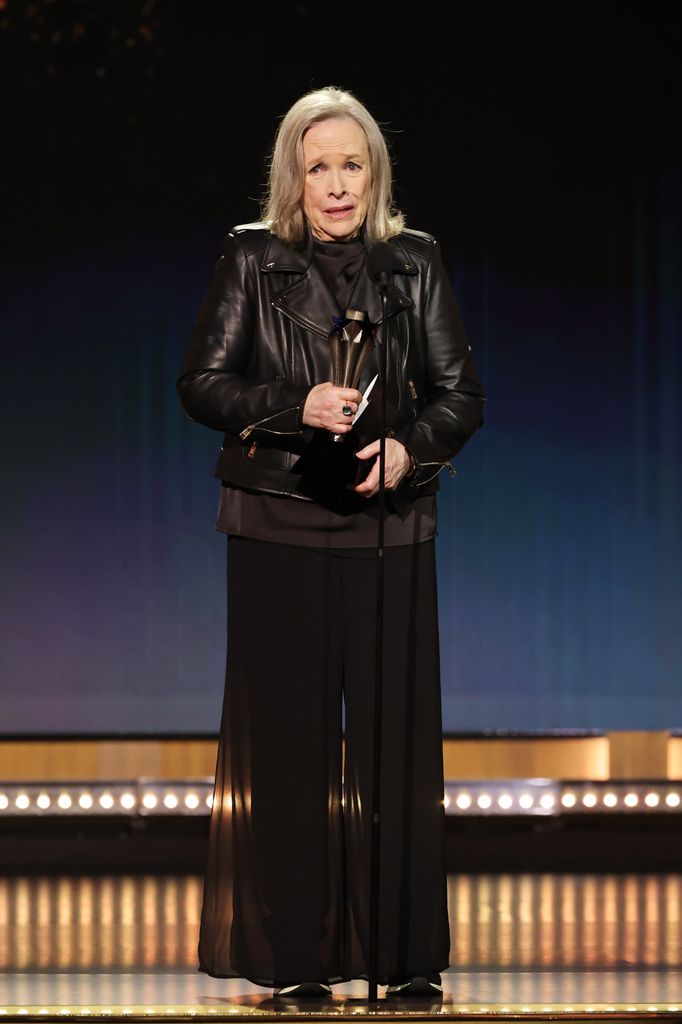 Kathy Bates accepts the Best Actress in a Drama Series award for "Matlock"  onstage during the 30th Annual Critics Choice Awards at Barker Hangar on February 07, 2025 in Santa Monica, California.