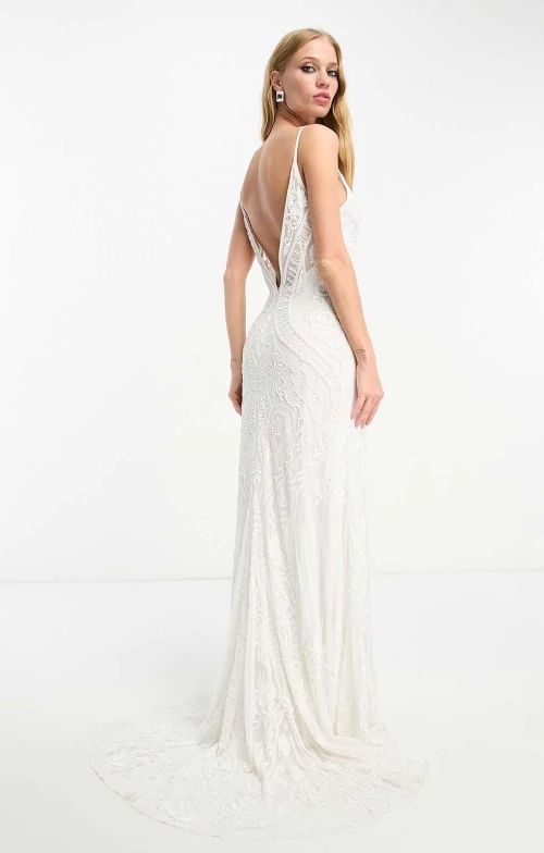 Asos Edition Neve Placement Embroidered And Beaded Cami Wedding Dress In Ivory