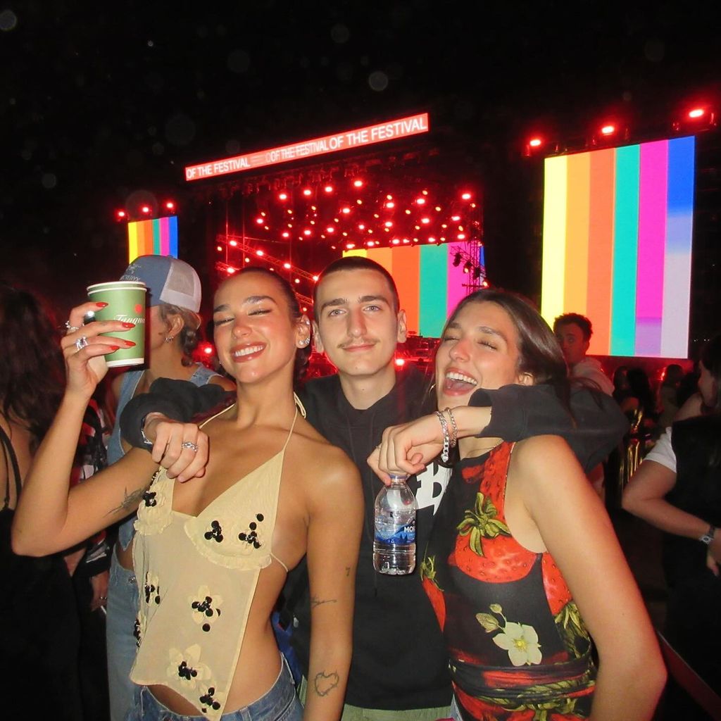 Dua posed with her siblings at Sunny Hill Festival in a sheer top