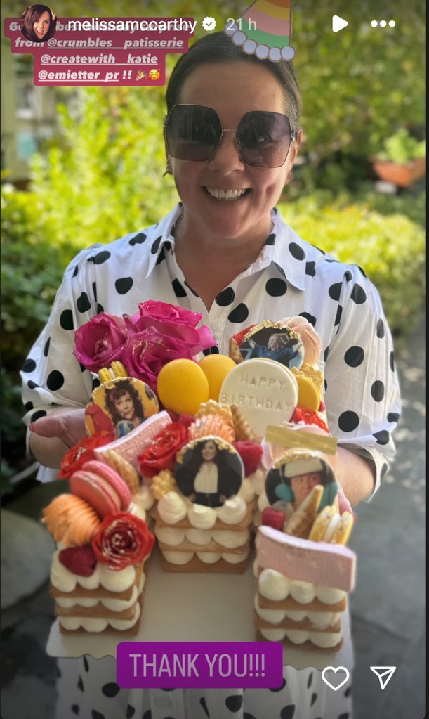 Melissa McCarthy with her birthday cake 