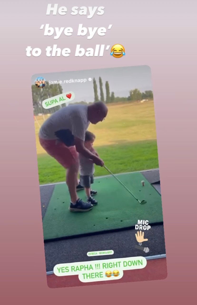 Frida Redknapp's screenshot of one-year-old Raphael playing golf