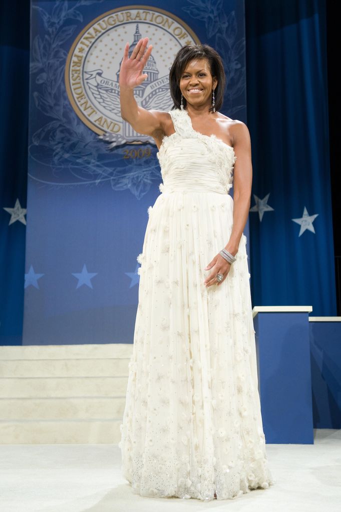 michelle obama white gown inauguration