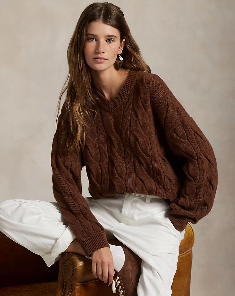 Cable-Knit Wool-Cashmere V-Neck Jumper