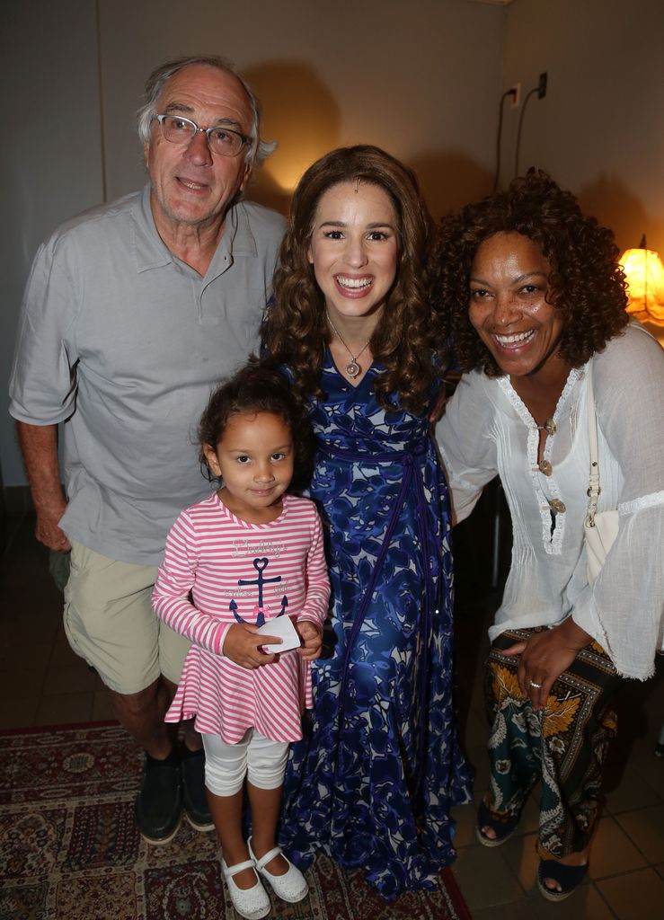 Robert De Niro, daughter Helen Grace, Chilina Kennedy as "Carole King" and Grace Hightower De Niro pose backstage at the hit Carole King musical "Beautiful" on Broadway at The Stephen Sondheim Theater on September 2, 2015 in New York City