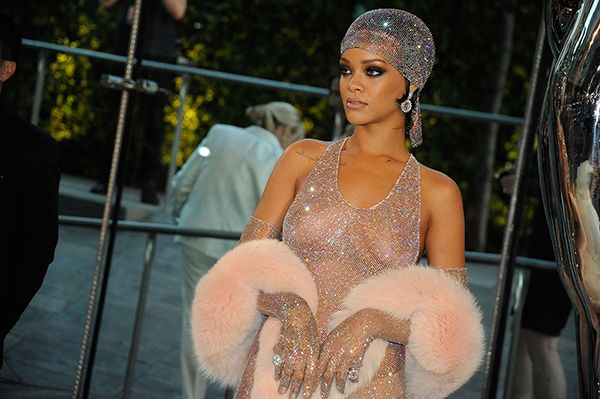 Rihanna nude bedazzled gown
