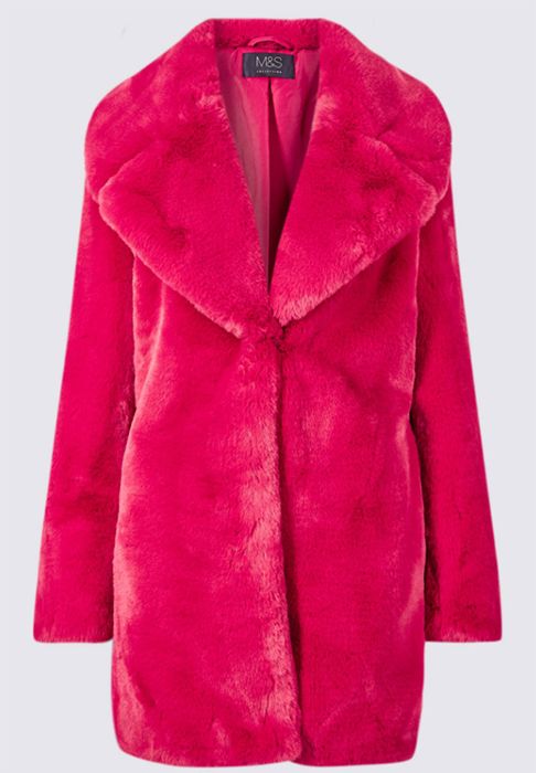 pink fur coat marks and spencer