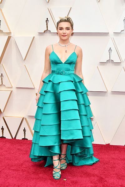 Florence Pugh Oscars Green Tiered Dress